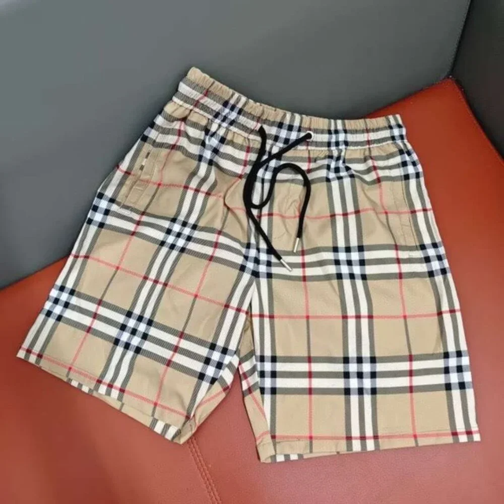 Burberry Beige Checkered Men's Athletic Shorts